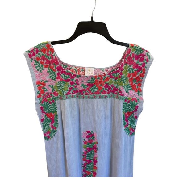 J. Marie Baby Blue Floral Embroidered Dress – Size Medium - Picture 3 of 8